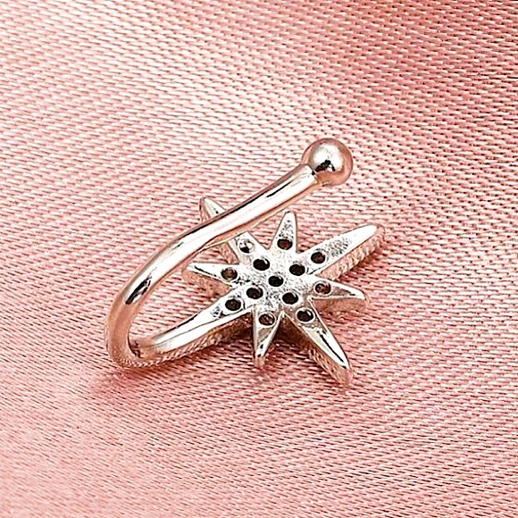 🔵𝟲𝟱%𝗢𝗙𝗙 𝗯𝘂𝗻𝗱𝗹𝗲𝘀 𝟯+🔵 NEW CZ Silver Star Fake Nose Ring - Picture 6 of 9